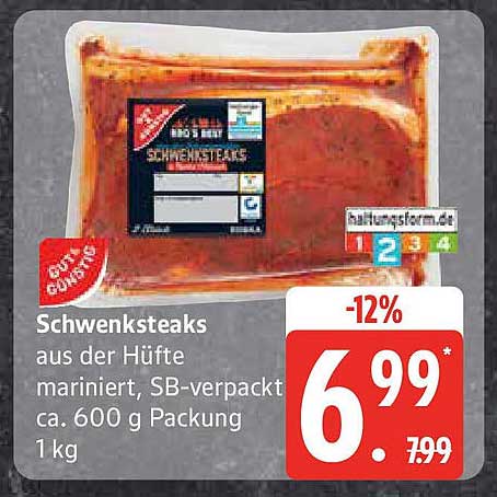 Schwenksteaks aus der Hüfte, mariniert, SB-verpackt, ca. 600 g Packung