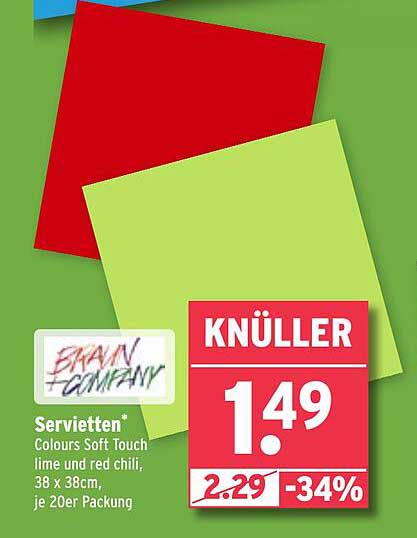 Servietten Colours Soft Touch lime und red chili, 38 x 38 cm, je 20er Packung