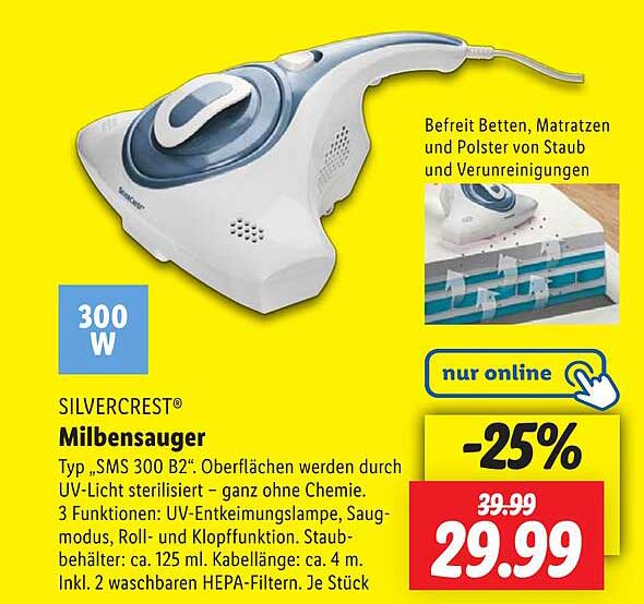 SILVERCREST® Milbensauger Typ „SMS 300 B2“ - 25% Rabatt!