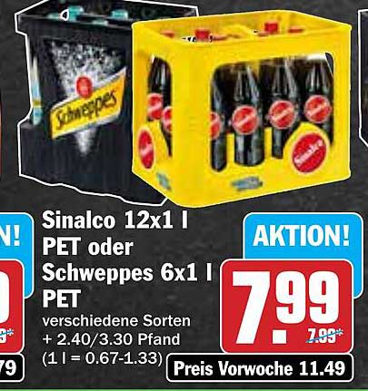 Sinalco 12x1 l PET oder Schweppes 6x1 l PET