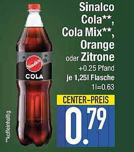 Sinalco Cola, Cola Mix, Orange oder Zitrone (1,25l)