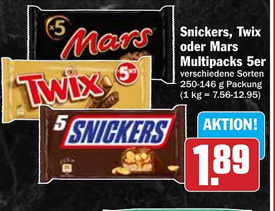 Snickers, Twix oder Mars Multipacks 5er