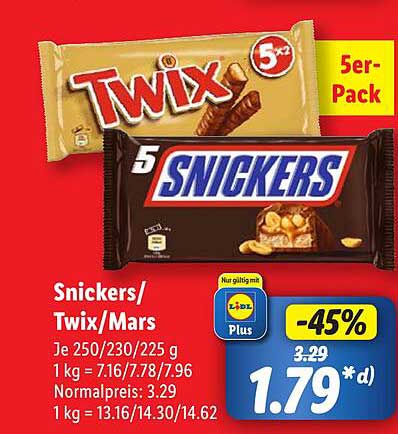 Snickers/Twix/Mars 5er-Pack