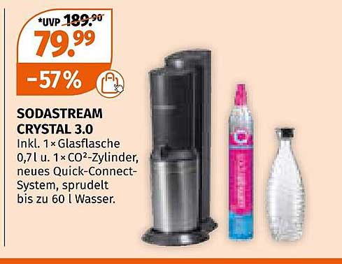 SODASTREAM CRYSTAL 3.0 inkl. 1× Glasflasche 0,7 l und 1× CO2-Zylinder
