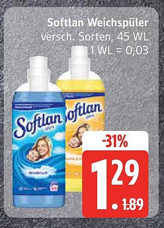 Softlan Weichspüler verschiedene Sorten, 45 WL