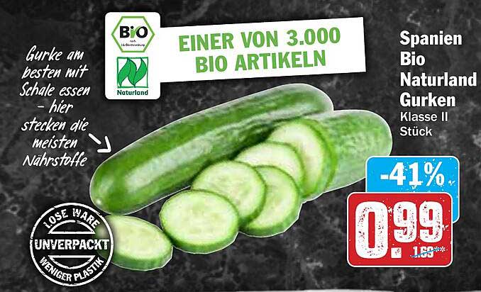 Spanien Bio Naturland Gurken Klasse II Stück