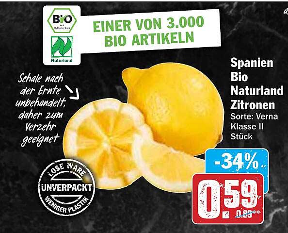 Spanien Bio Naturland Zitronen Sorte: Verna Klasse II Stück