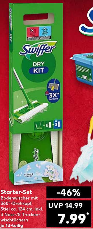 Starter-Set Swiffer Dry Kit mit 360°-Drehkopf und 13-tlg. Zubehör