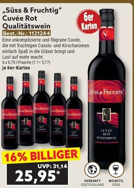 „Süss & Fruchtig“ Cuvée Rot Qualitätswein 6er Karton