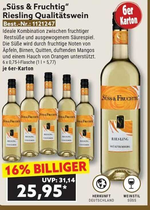 „Süss & Fruchtig“ Riesling Qualitätswein im 6er Karton