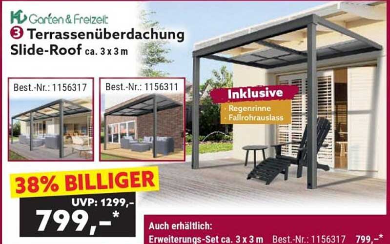 Terrassenüberdachung Slide-Roof ca. 3 x 3 m