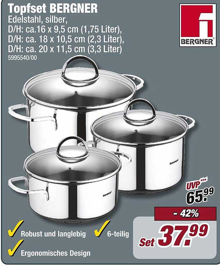 Topfset BERGNER – 6-teilig, Edelststahl, silber