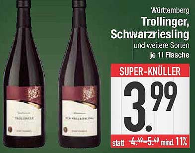 Trollinger, Schwarzriesling und weitere Sorten je 1l Flasche
