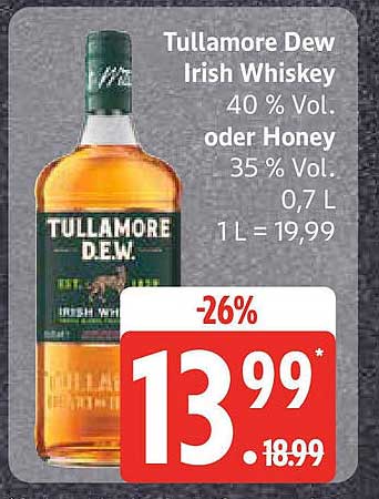 Tullamore Dew Irish Whiskey 40 % Vol oder Honey 35 % Vol – 0,7 L
