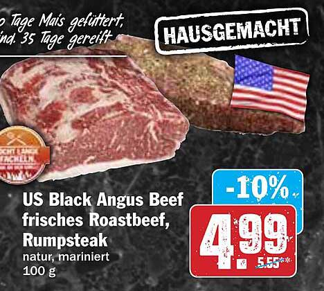 US Black Angus Beef frisches Roastbeef, Rumpsteak, natur, mariniert