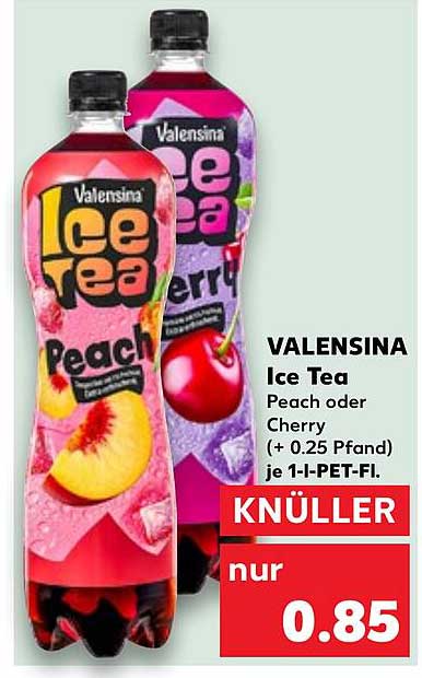VALENSINA Ice Tea Peach oder Cherry je 1,1-L-PET-Flasche