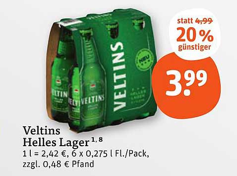 Veltins Helles Lager 6 x 0,275 l Flasche