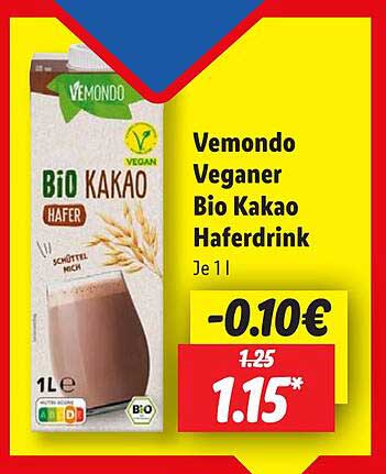 Vemondo Veganer Bio Kakao Haferdrink 1 l