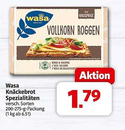 Wasa Knäckebrot Spezialitäten Vollkorn Roggen 200-275 g - Aktion