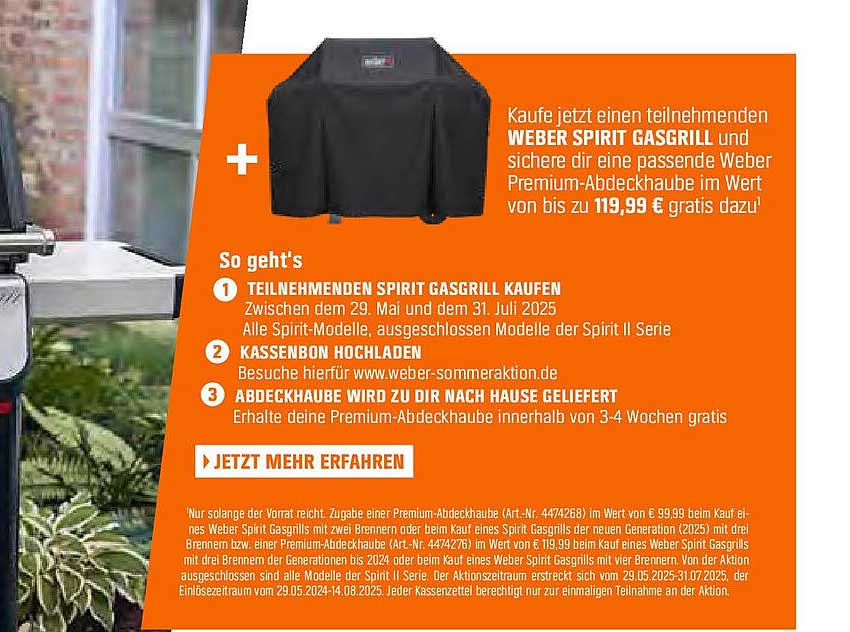 Weber Spirit Gasgrill mit gratis Premium-Abdeckhaube
