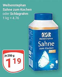 Weihenstephan Sahne zum Kochen oder Schlagrahm 250 g
