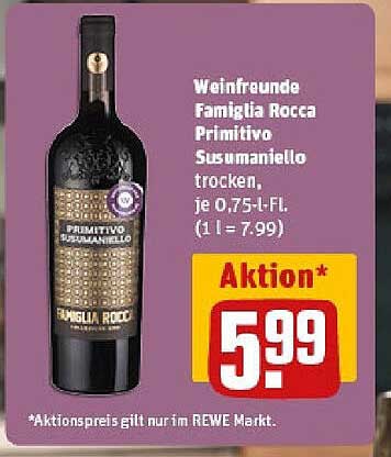 Weinfreunde Famiglia Rocca Primitivo Susumaniello trocken 0,75 l