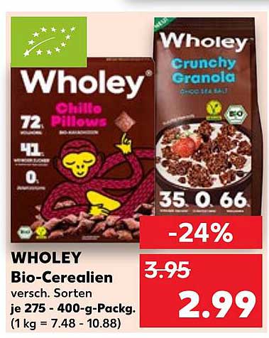 WHOLEY Bio-Cerealien verschiedene Sorten (275 g - 400 g)