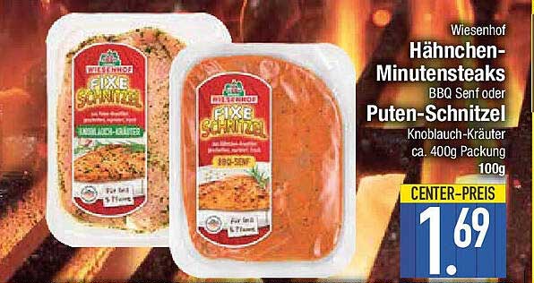Wiesenhof Hähnchen-Minutensteaks BBQ Senf oder Putenschnitzel Knoblauch-Kräuter 400g