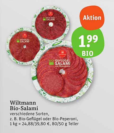 Wiltmann Bio-Salami, verschiedene Sorten z. B. Bio-Geflügel oder Bio-Peperoni