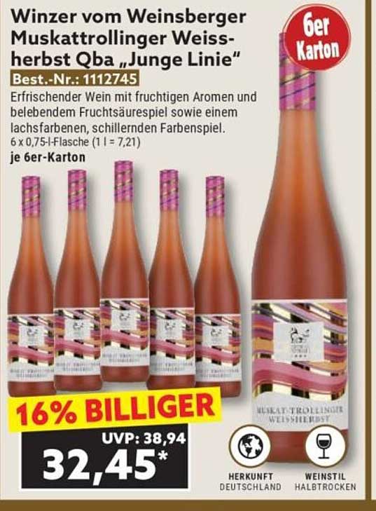 Winzer vom Weinsberger Muskattrolinger Weissherbst Qba 'Junge Linie' 6er Karton