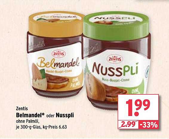 Zentis Belmandel* oder Nusspli je 300-g-Glas