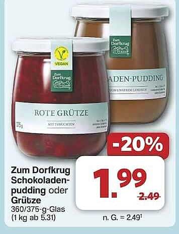 Zum Dorfkrug Schokoladenpudding oder Grütze 360/375 g
