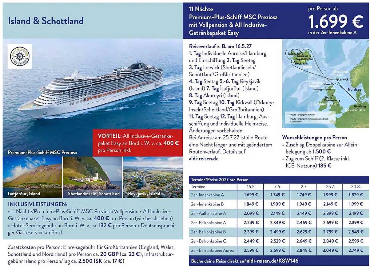 11 Nächte Premium-Plus-Schiff MSC Preziosa mit Vollpension & All Inclusive-Getränkepaket Easy