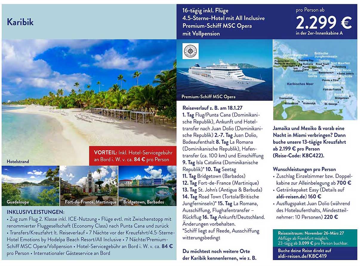 16-tägig inkl. Flüge 4.5-Sterne-Hotel mit All Inclusive Premium-Schiff MSC Opera mit Vollpension