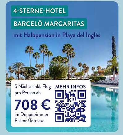 4-STERNE-HOTEL BARCELÓ MARGARITAS mit Halbpension in Playa del Inglés