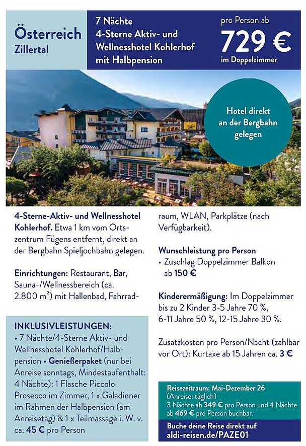 7 Nächte 4-Sterne Aktiv- und Wellnesshotel Kohlerhof mit Halbpension