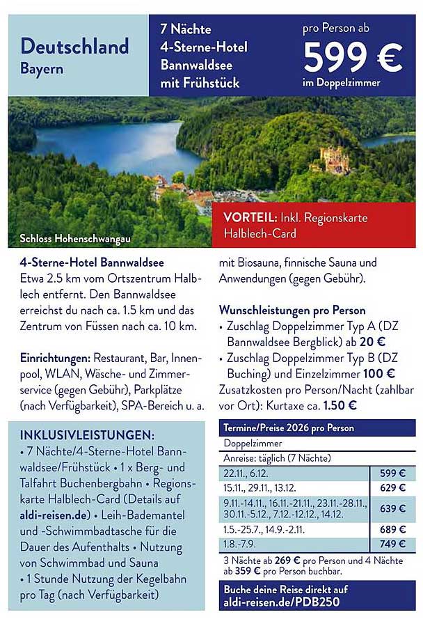 7 Nächte 4-Sterne-Hotel Bannwaldsee mit Frühstück