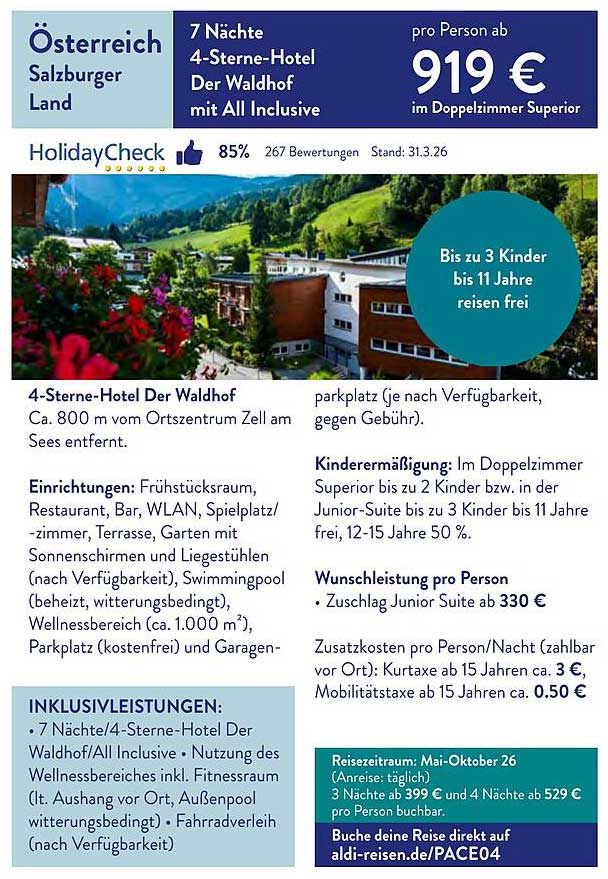 7 Nächte 4-Sterne-Hotel Der Waldhof mit All Inclusive