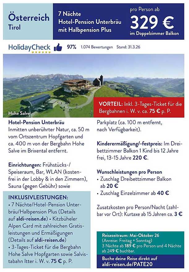 7 Nächte Hotel-Pension Unterbräu mit Halbpension Plus