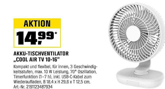 AKKU-TISCHVENTILATOR „COOL AIR TV 10-16“