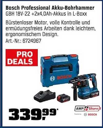 Bosch Professional Akku-Bohrhammer GBH 18V-22 +2x4,0Ah-Akkus in L-Boxx