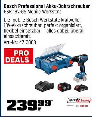 Bosch Professional Akku-Bohrschrauber GSR 18V-65 Mobile Werkstatt