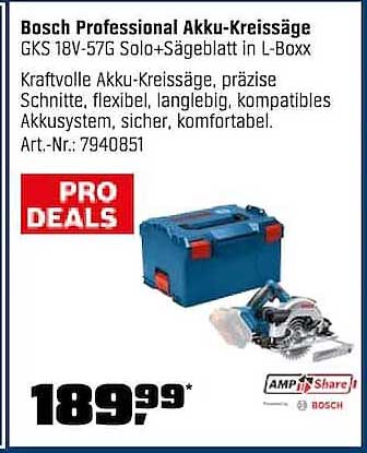 Bosch Professional Akku-Kreissäge GKS 18V-57G Solo+Sägeblatt in L-Boxx
