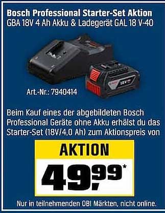 Bosch Professional Starter-Set Aktion GBA 18V 4 Ah Akku & Ladegerät GAL 18 V-40