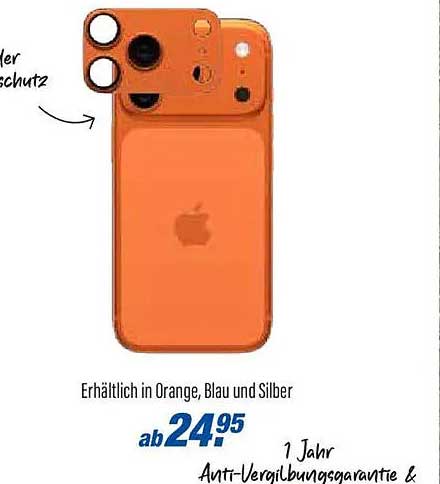 Erhältlich in Orange, Blau und Silber