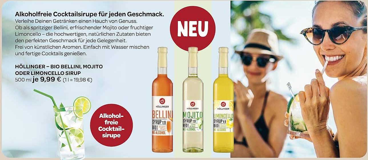 HÖLLINGER – BIO BELLINI, MOJITO ODER LIMONCELLO SIRUP