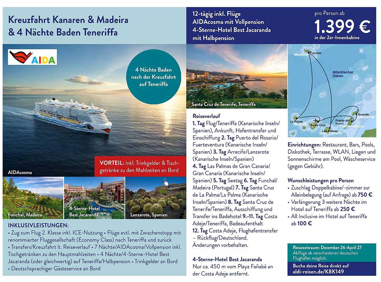 Kreuzfahrt Kanaren & Madeira & 4 Nächte Baden Teneriffa