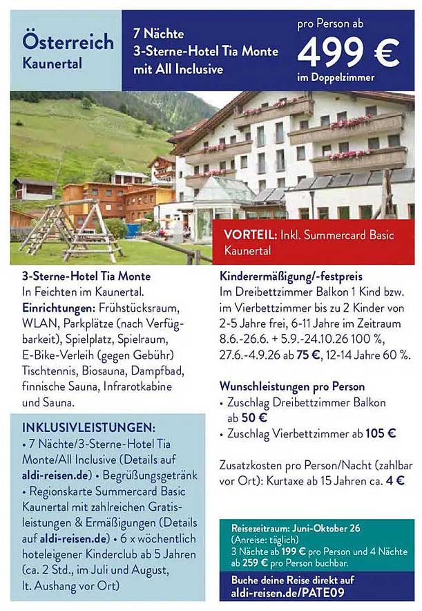 Österreich Kaunertal 7 Nächte 3-Sterne-Hotel Tia Monte mit All Inclusive