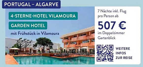 PORTUGAL – ALGARVE 4-STERNE-HOTEL VILAMOURA GARDEN HOTEL mit Frühstück in Vilamoura
