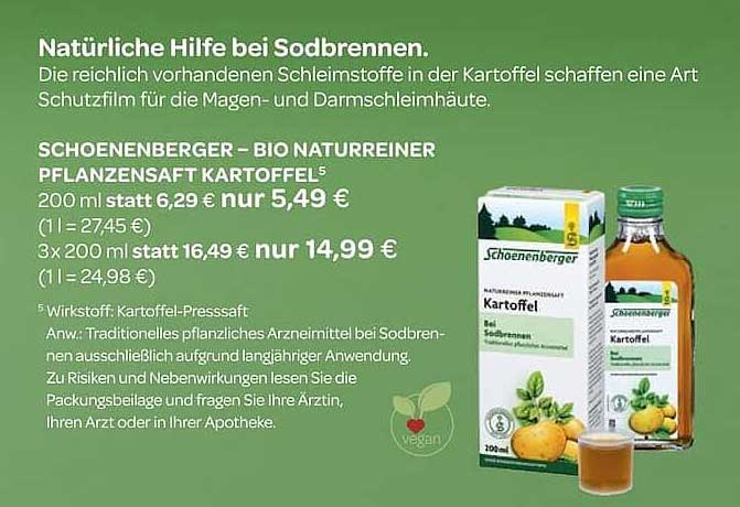 SCHÖNENBERGER – BIO NATURREINER PFLANZENSAFT KARTOFFEL